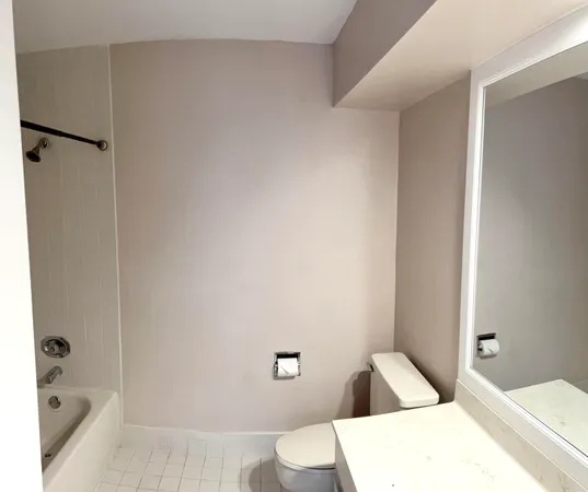 a bathroom with a toilet and shower