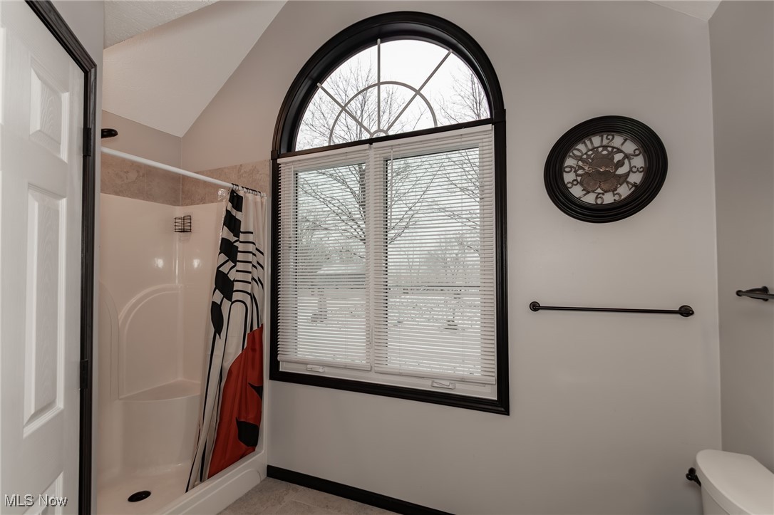 4815 South Ridge Road Perry, OH 44081 - Photo 17 of 48 Bathroom with a shower stall and lofted ceiling