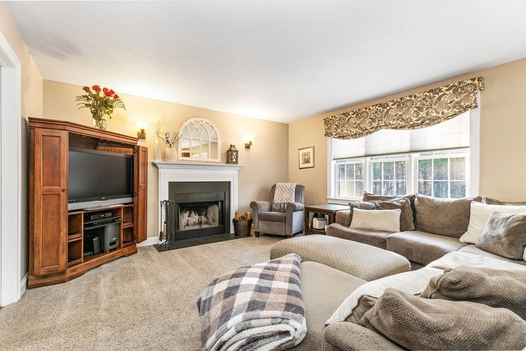 47 Mayflower Lane Rochester, MA 02770 - Photo 36 of 40 a living room with furniture a flat screen tv and a fireplace
