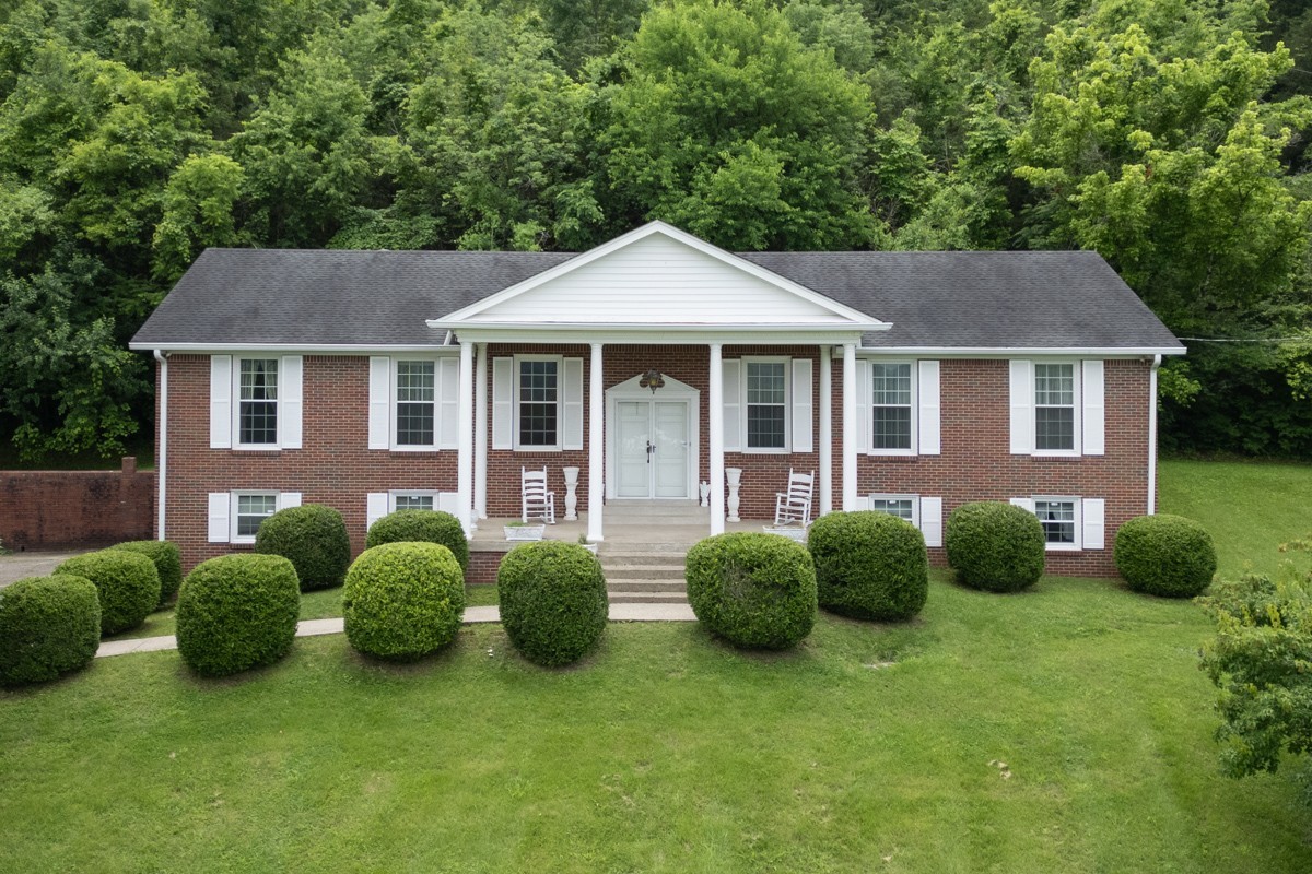 a view of a house with a yard and plants