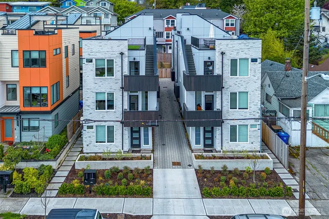 a front view of a multi story building