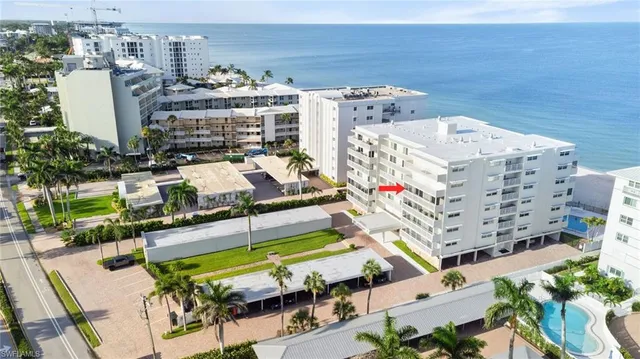 a view of a city with an outdoor seating