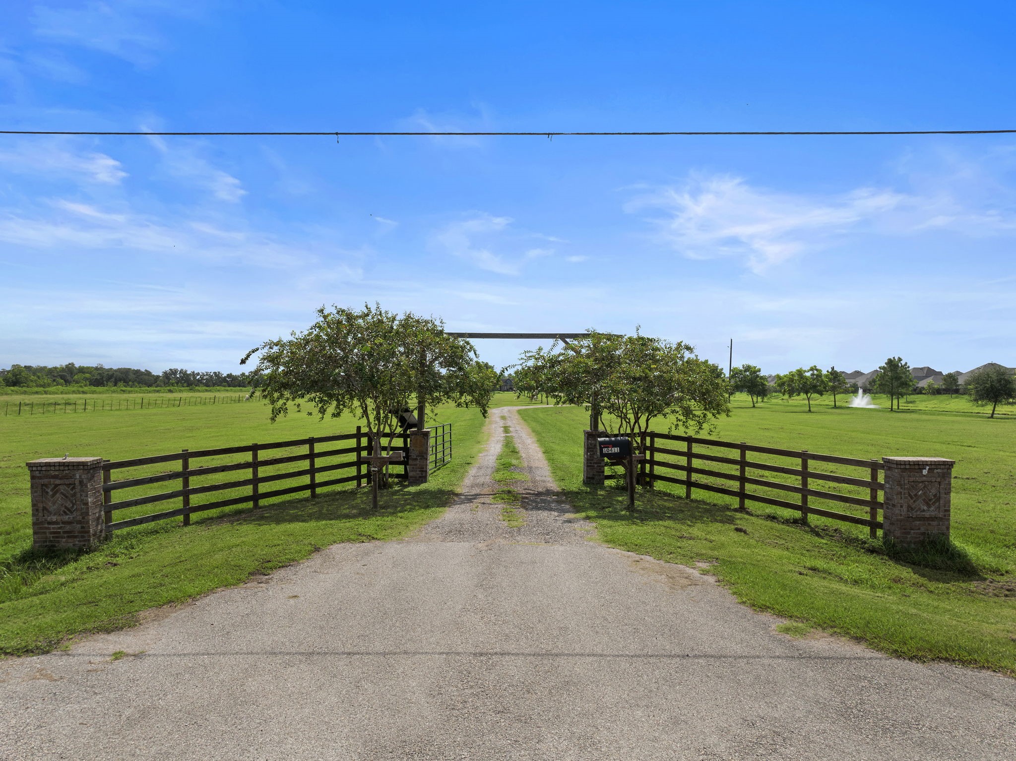 10411 County Road 65 Rosharon, TX 77583 - Photo 3 of 29 A solar-powered gate framed by crape myrtle trees creates a welcoming and picturesque entrance.