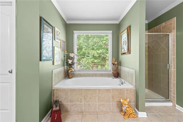 a bath room with a bathtub and shower