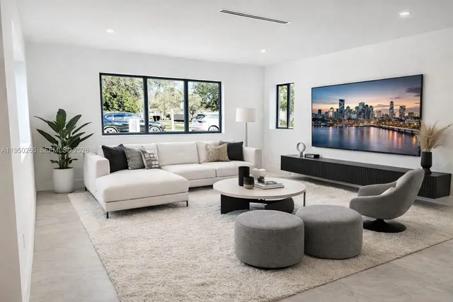 an empty room with windows and view