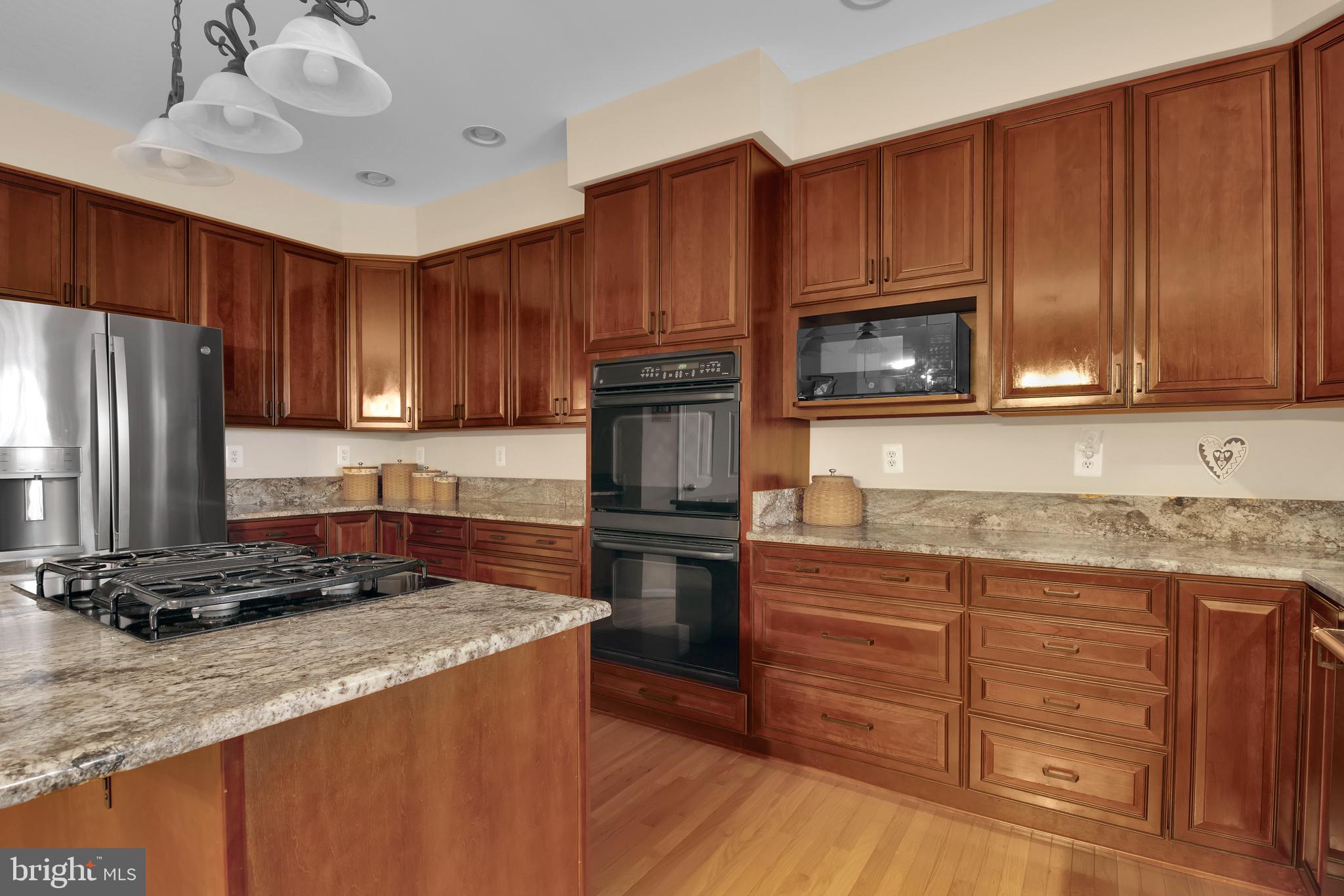 5534 Nutwell Sudley Road Deale, MD 20751 - Photo 18 of 51 a kitchen with granite countertop wooden cabinets a stove a oven and a refrigerator with wooden floor