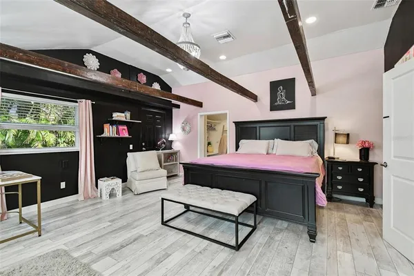 a workspace with furniture and a window