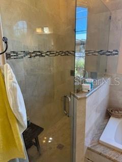 3013 West Leroy Street Tampa, FL 33607 - Photo 12 of 22 a bathroom with a granite countertop sink a mirror and shower