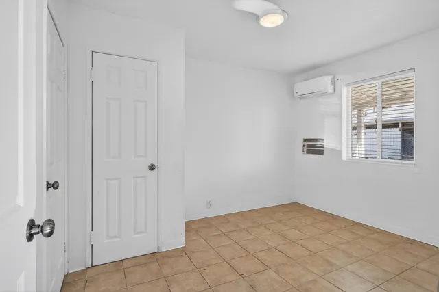 a view of a room with a window