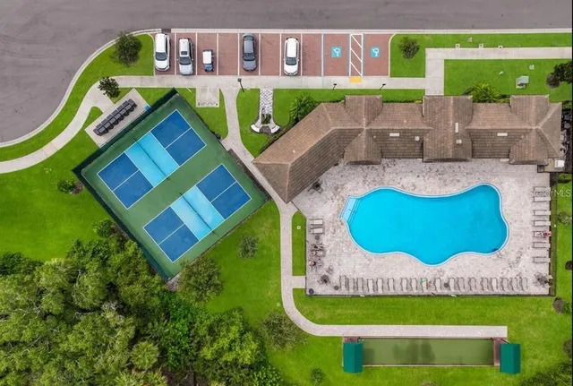 an aerial view of a house