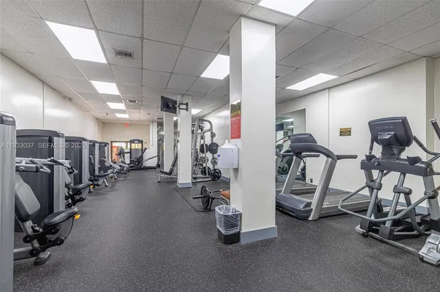 a view of a room with gym equipment