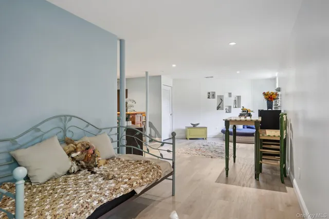a dining room with furniture and entryway