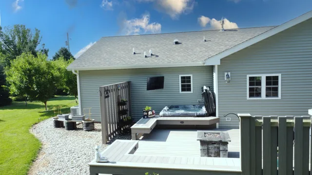 a view of a patio on the deck