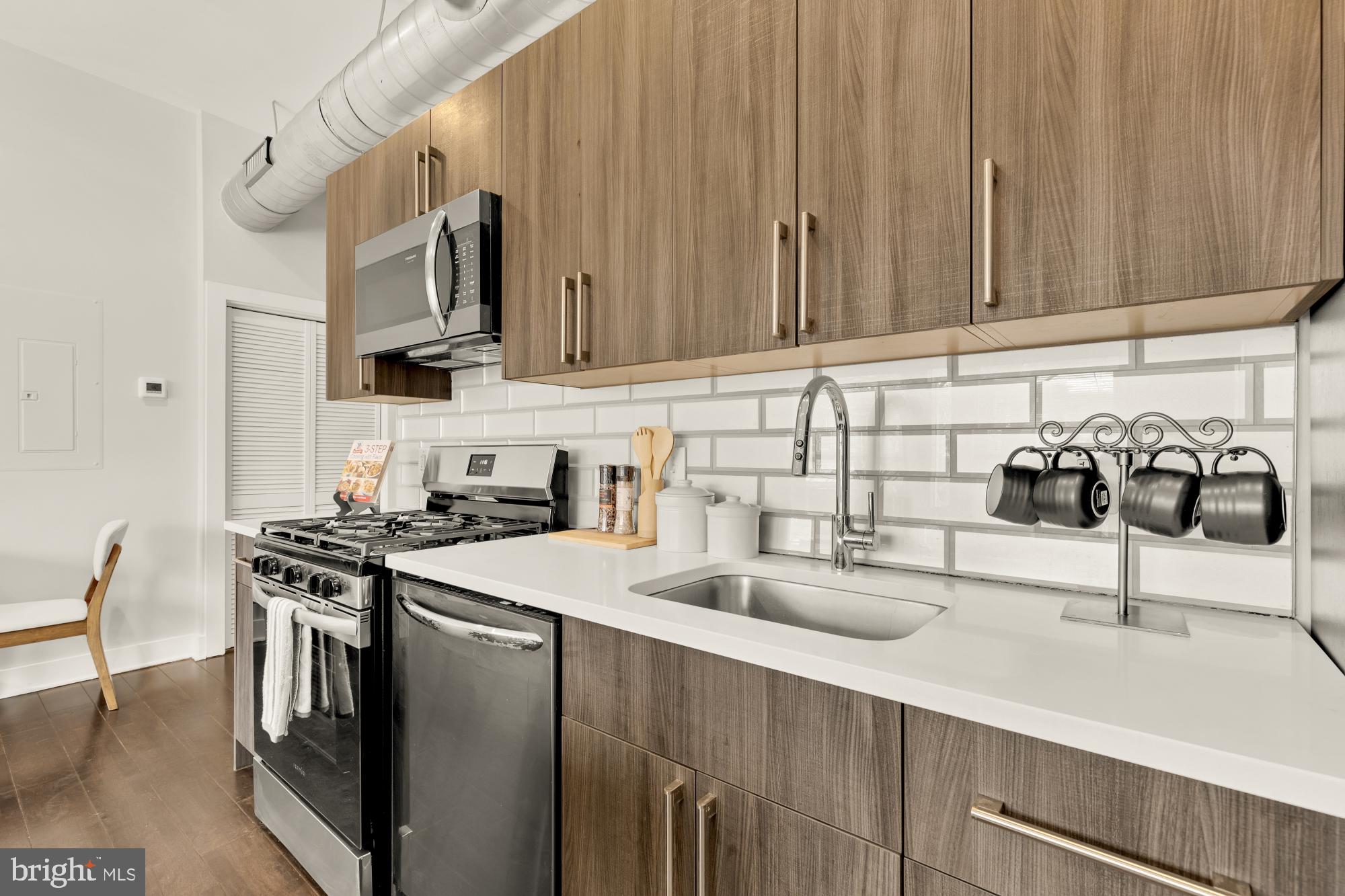 1605 F Street Northeast, Unit 4 Washington, DC 20002 - Photo 15 of 25 a kitchen with stainless steel appliances granite countertop a sink stove and cabinets