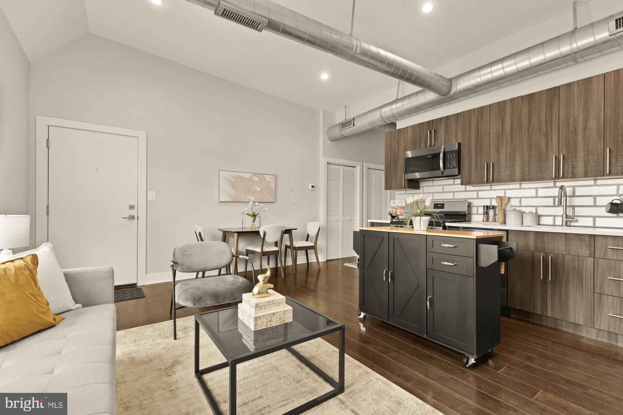 1605 F Street Northeast, Unit 4 Washington, DC 20002 - Photo 5 of 25 a living room with stainless steel appliances kitchen island granite countertop furniture and a view of kitchen
