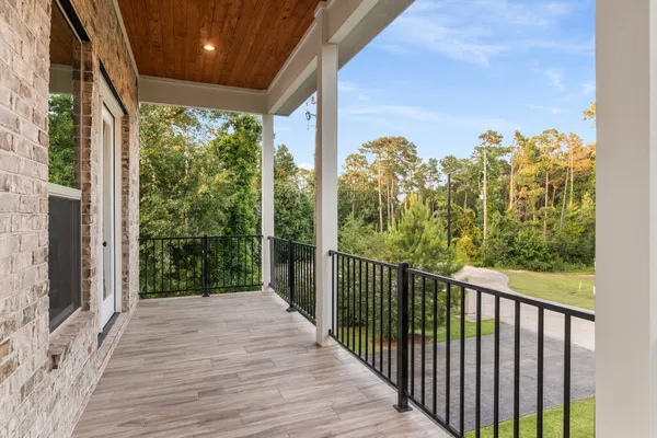 a view of a balcony with chair