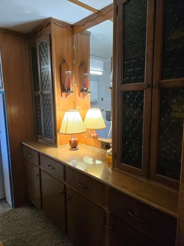 a room with table and window