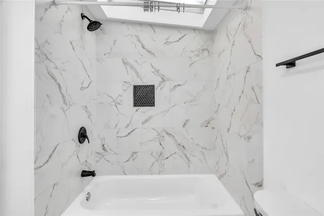 a bathroom with a bathtub