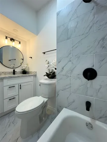 a bathroom with a toilet and a bathtub
