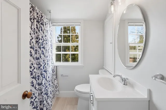 a bathroom with a sink toilet and a mirror