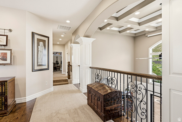 2204 Bridgewater Road Cedar City, UT 84721 - Photo 22 of 40 Upper-Level Open Loft Hallway with Architectural Views, Recessed Lighting, and a Coffered Ceiling