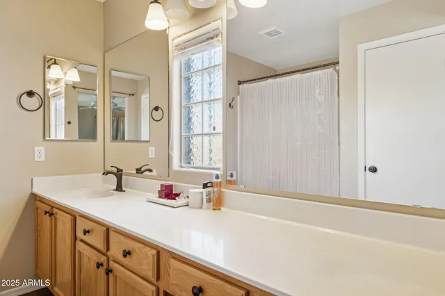 a view of a grassy field with mountain in background