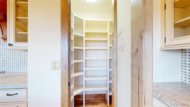 a view of walk in closet with empty racks