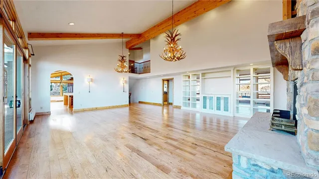 a view of a living room and dining room