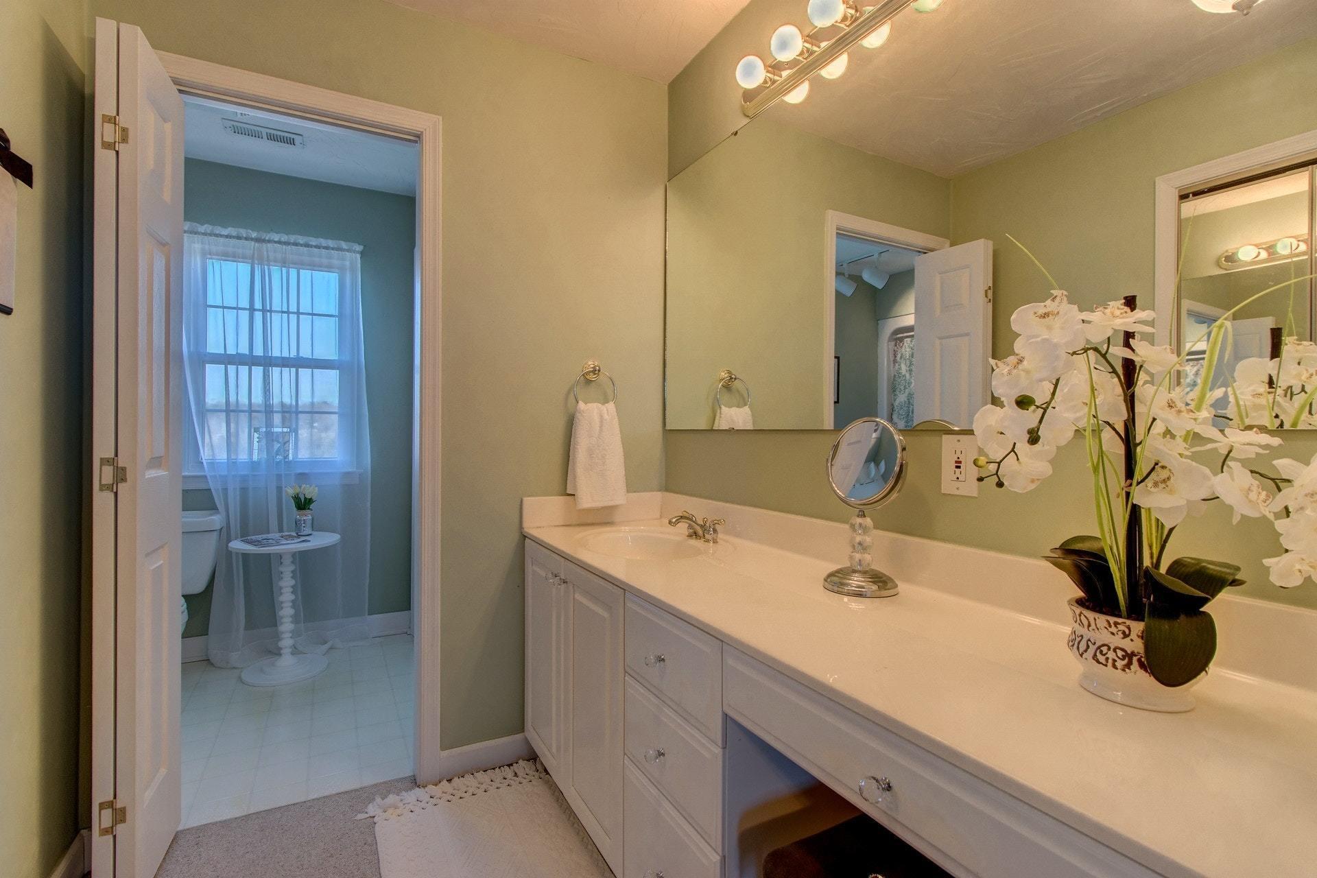 600 Dugwell Road Boones Mill, VA 24065 - Photo 61 of 78 a bathroom with a double vanity sink a toilet and a mirror