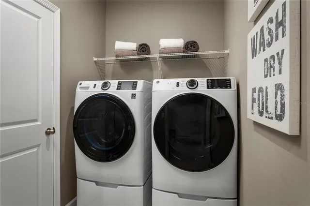 a close up view of a washer and dryer in a utility room