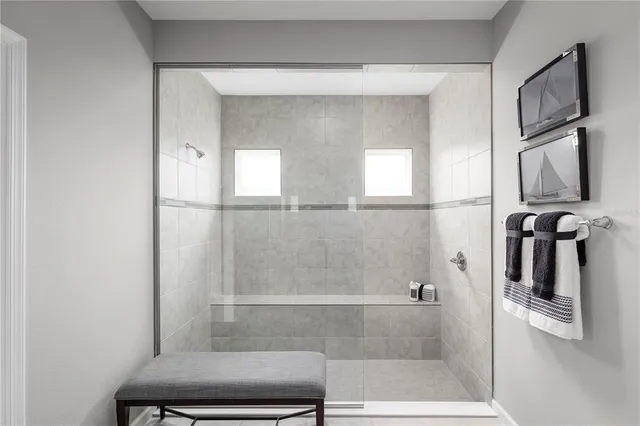 a bathroom with a bathtub