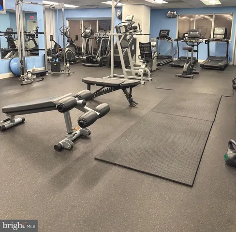 a view of a room with gym equipment