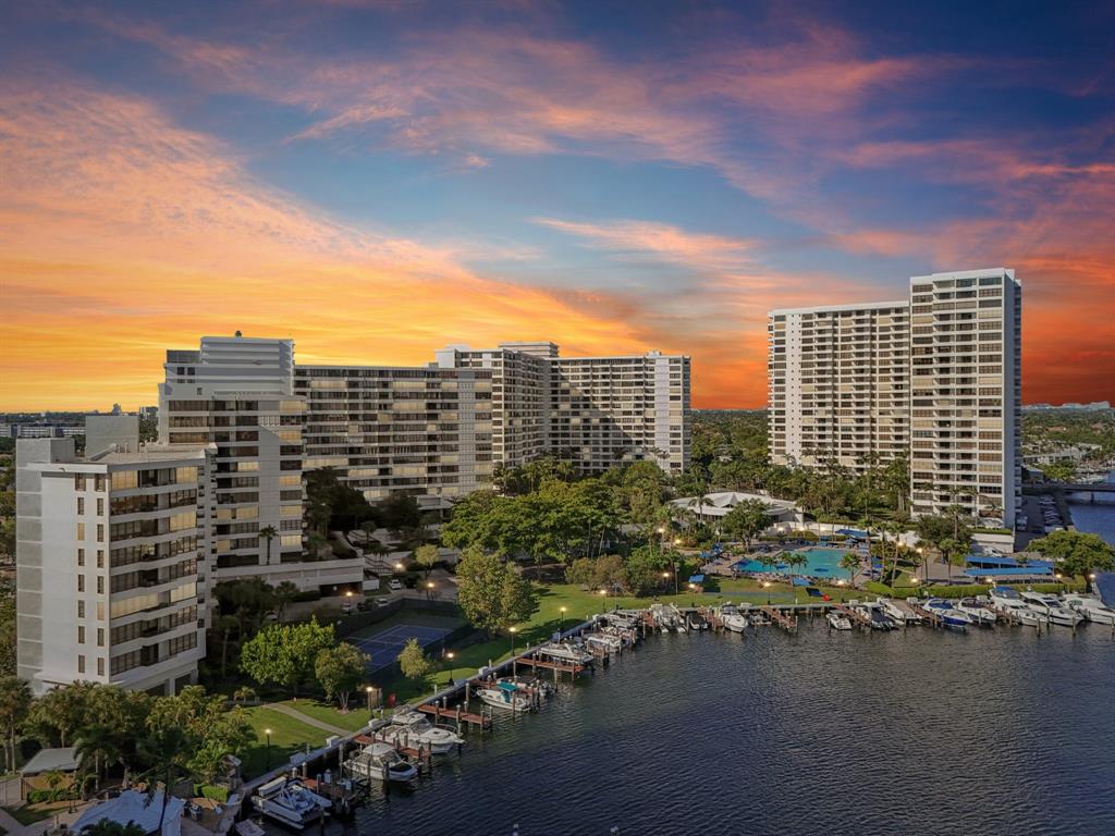 a view of a city with tall buildings