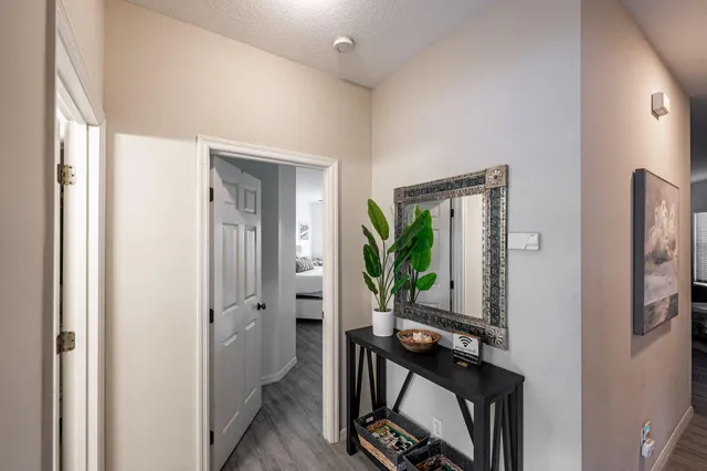 a view of a room with a window