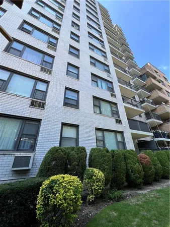 a front view of a multi story building
