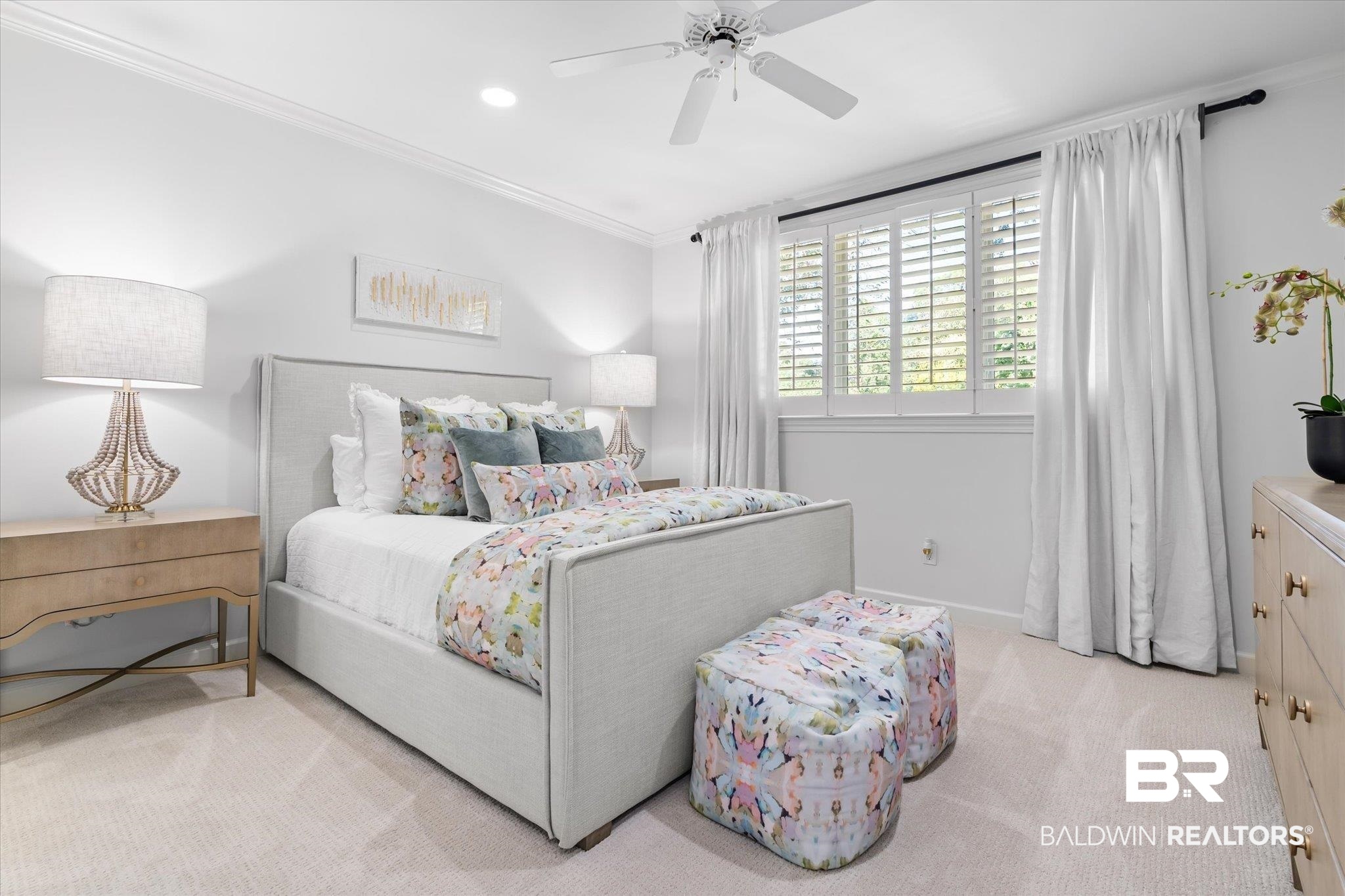 320 Long Court Mobile, AL 36608 - Photo 43 of 61 Carpeted bedroom featuring ceiling fan and crown molding