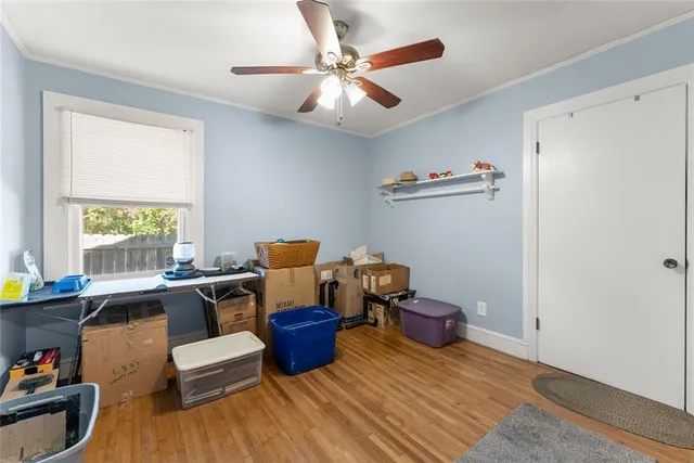 a workspace with furniture and window