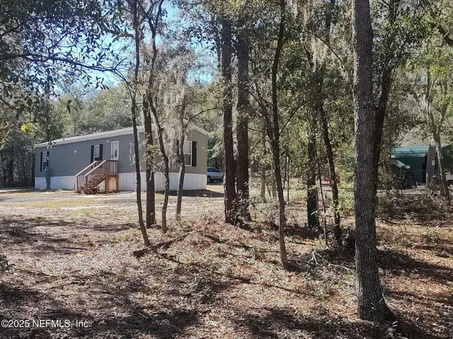 a backyard of a house with a tree