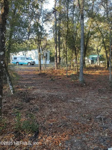 a backyard of a house with a tree