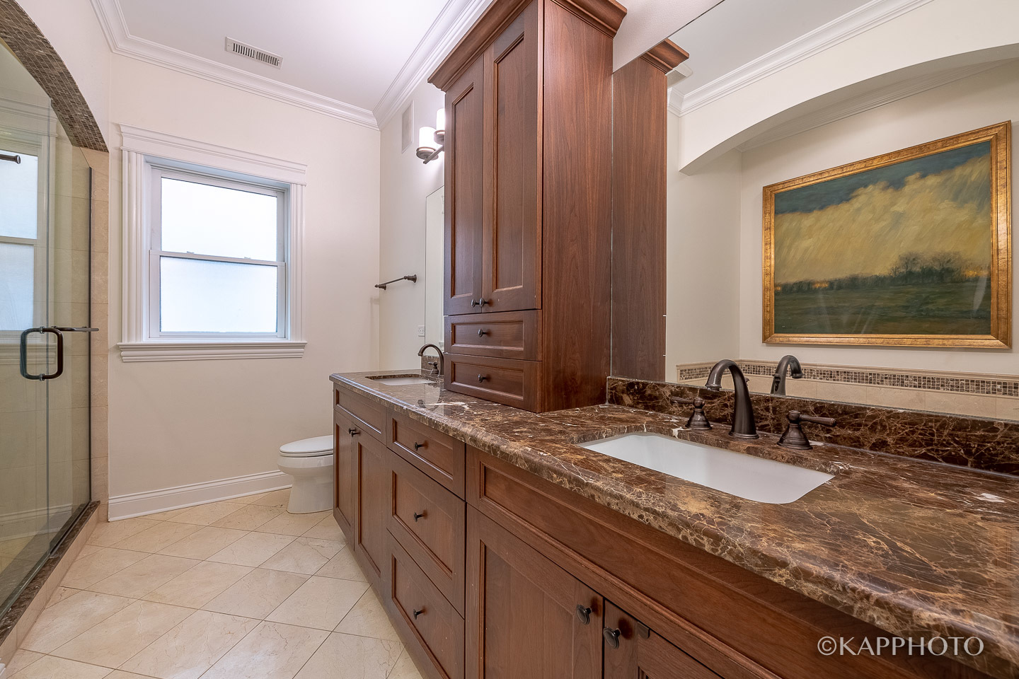 106 South Sangamon Street, Unit 3N Chicago, IL 60607 - Photo 18 of 27 a bathroom with a granite countertop sink and a mirror