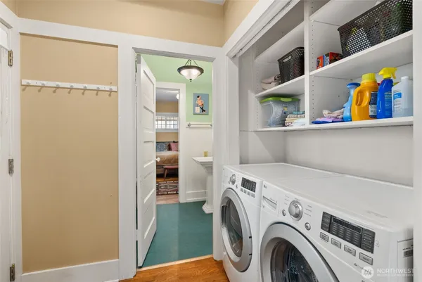 a utility room with dryer and washer