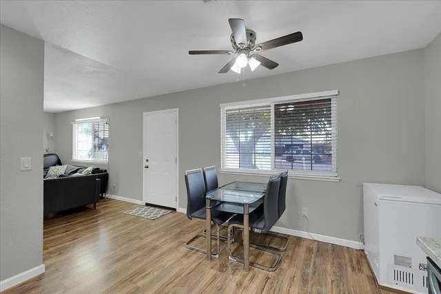 a workspace with wooden floor