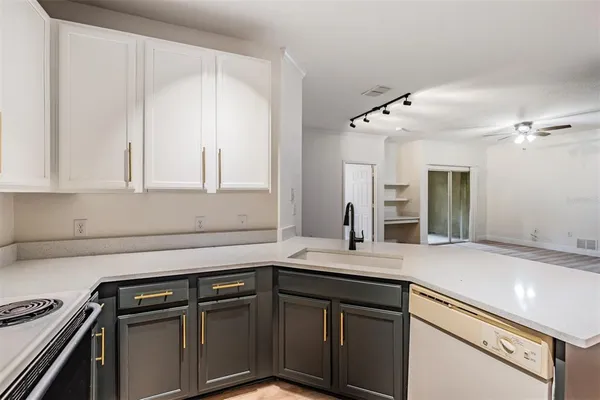 a kitchen with a sink cabinets and stainless steel appliances