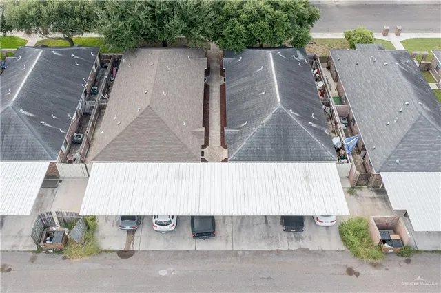 an aerial view of a large parking space