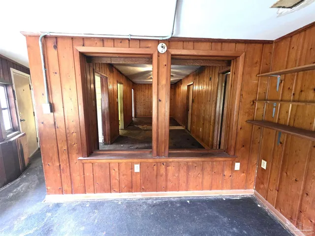 a view of a room with a window