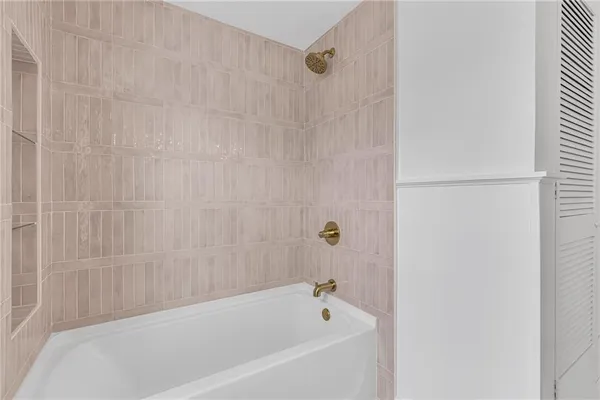 a bathroom with a bathtub