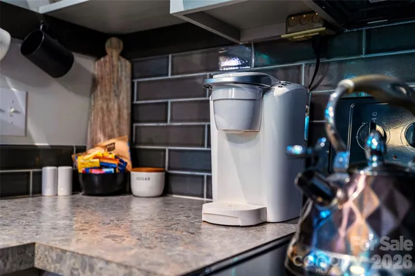 a kitchen with lots of counter top space