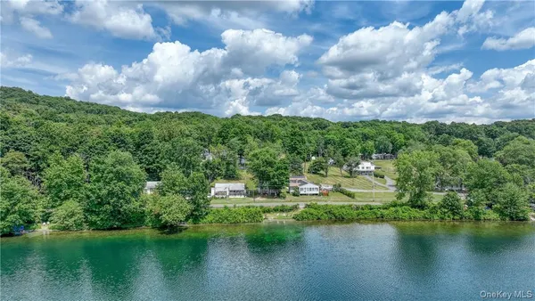 a view of a lake with a city