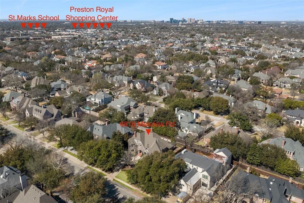 6615 Meadow Road Dallas, TX 75230 - Photo 37 of 39 Aerial view shows the close proximity to St Marks, and all shopping at Preston and Royal, including Central Market, Tom Thumb, Ballard Design, Sephora, Frontgate, Tyler's and many popular dining options.