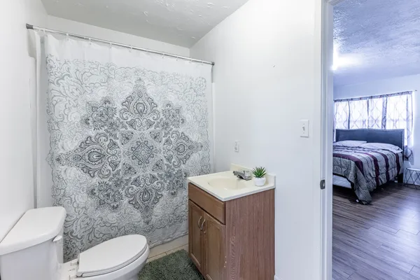 a bathroom with a sink toilet and vanity